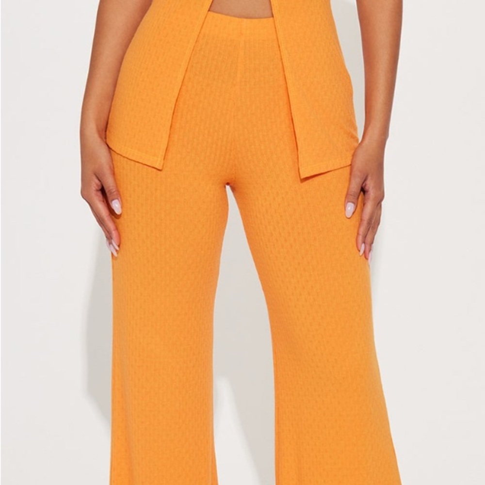 Fashion Nova Orange Wide Leg Pants High Waisted Set